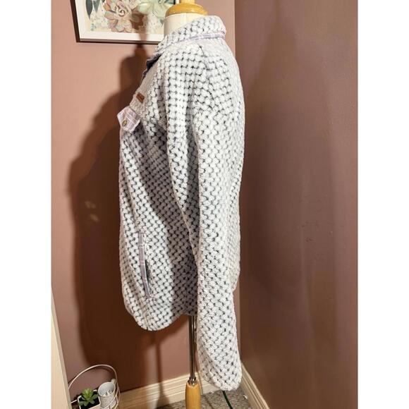 Simply Southern Sherpa 1/4 Zip Pullover Womens Size Medium Gray Pink Plaid Trim - Picture 5 of 13